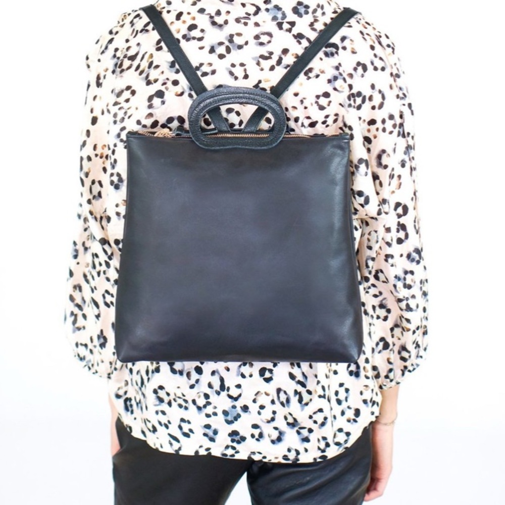 Clare V Marcelle Black Leather Backpack Bag - Picture 7 of 12